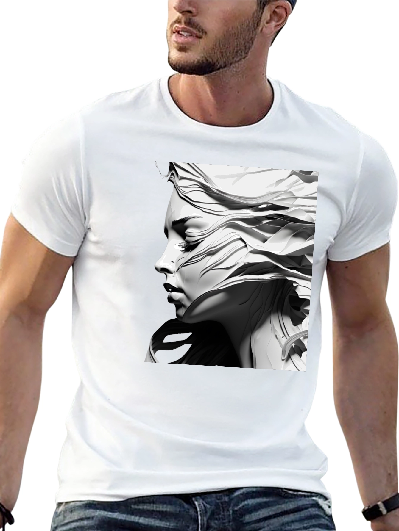 Artistic Woman Graphic Tee - Black Cotton Comfort
