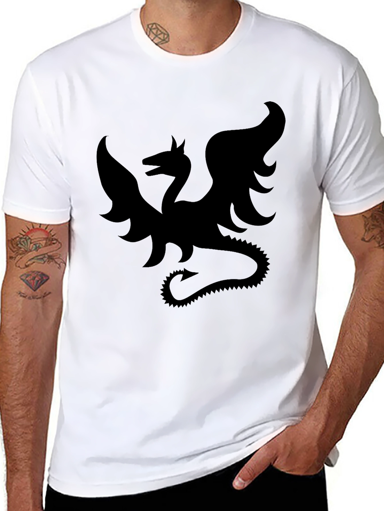 Dragon Silhouette Black T-Shirt - Mythical Creature Tee