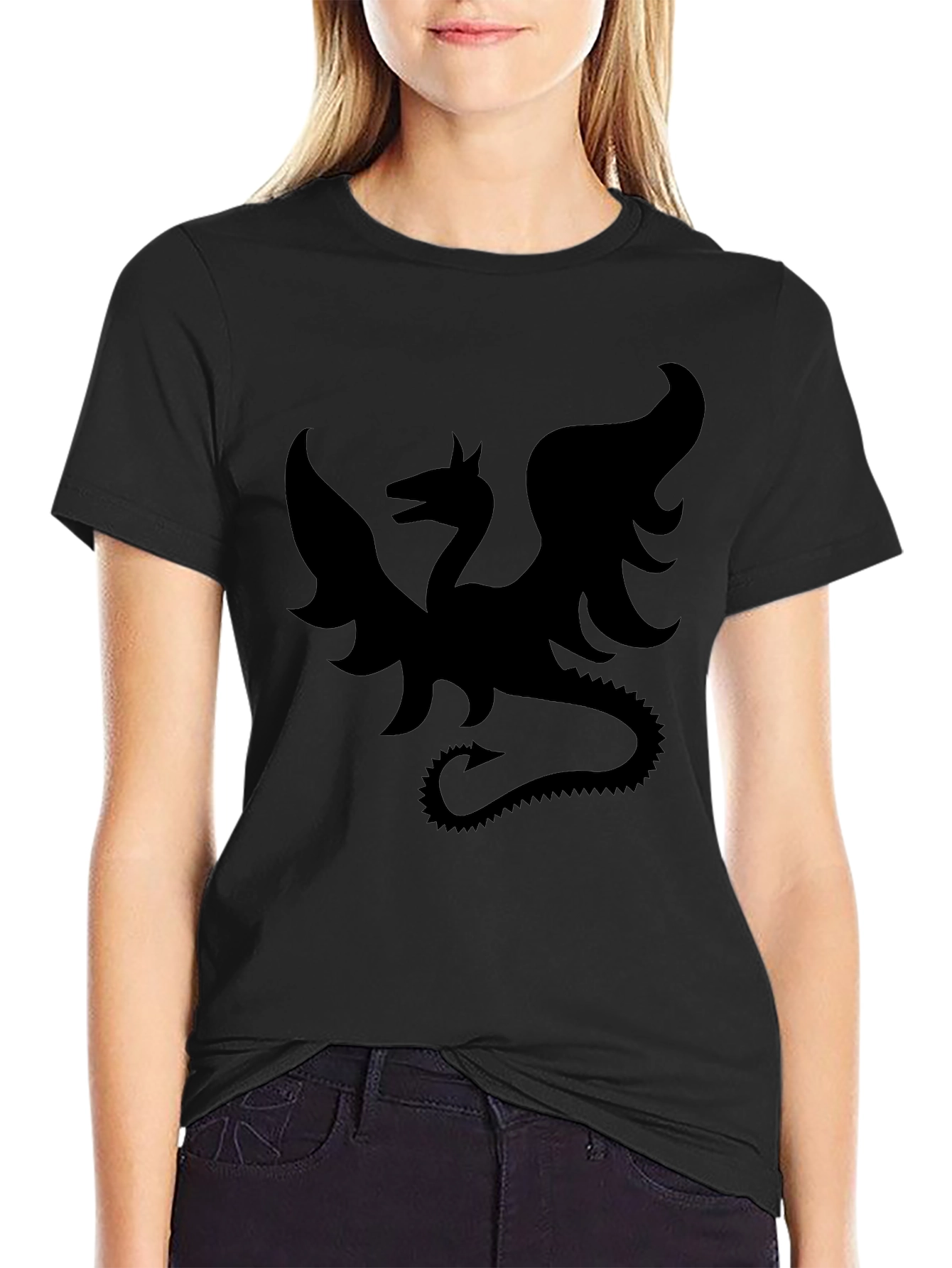 Dragon Silhouette Black T-Shirt - Mythical Creature Tee