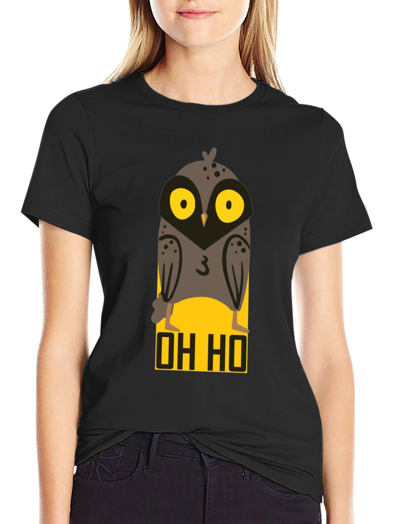 OH HO Owl Graphic T-Shirt - Black Cotton Tee