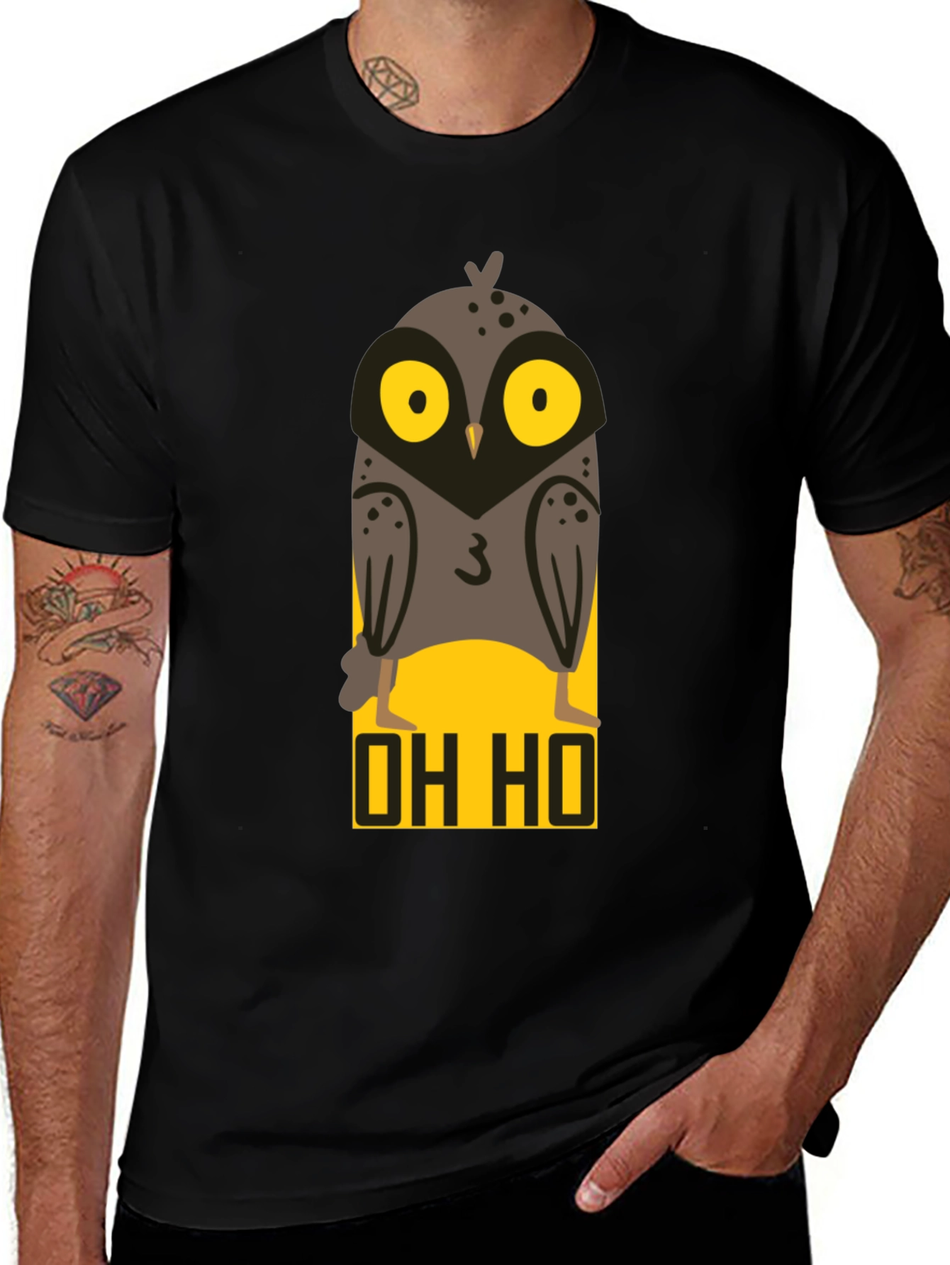 OH HO Owl Graphic T-Shirt - Black Cotton Tee
