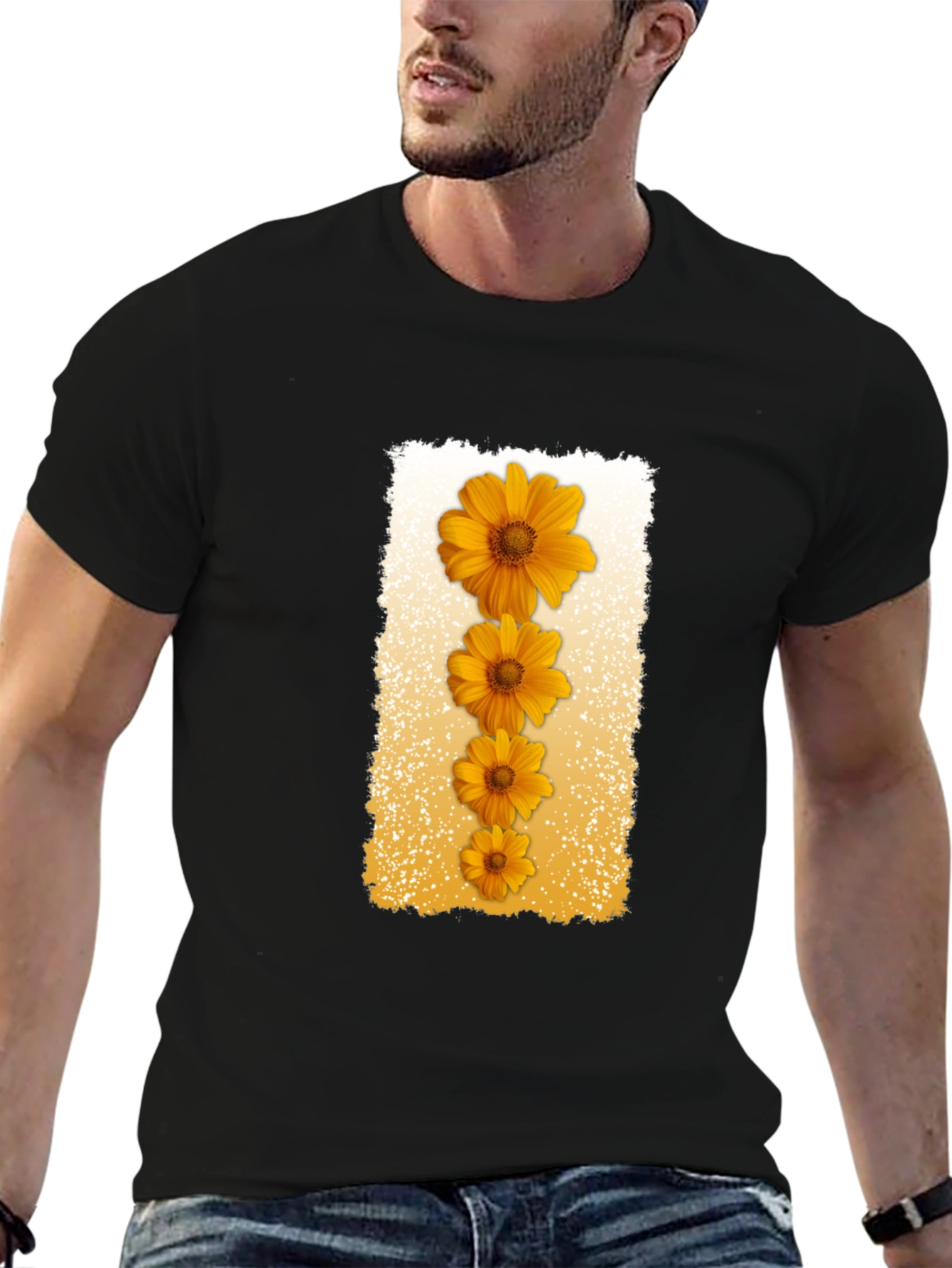 Floral Cascade Black T-Shirt