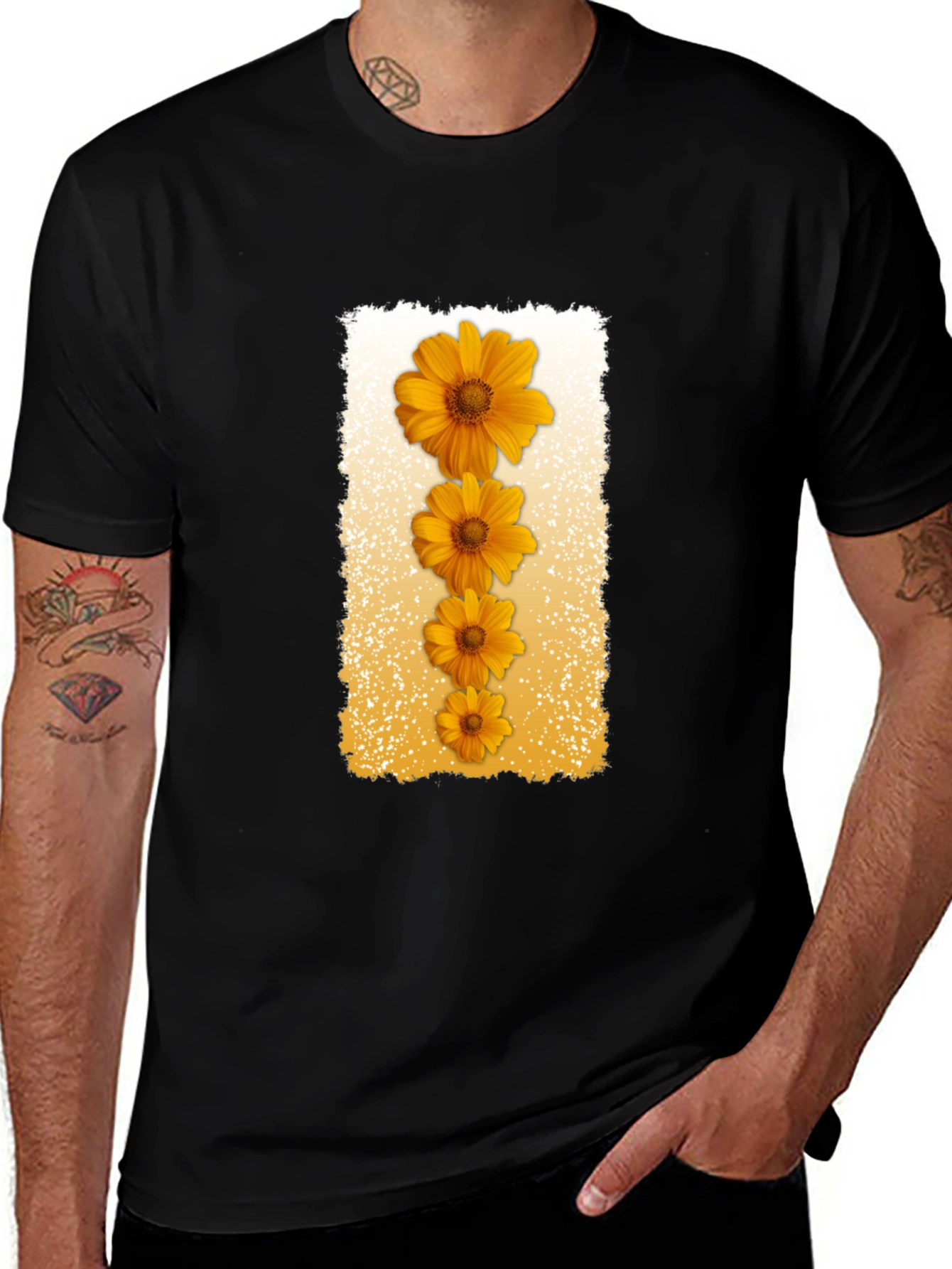 Floral Cascade Black T-Shirt