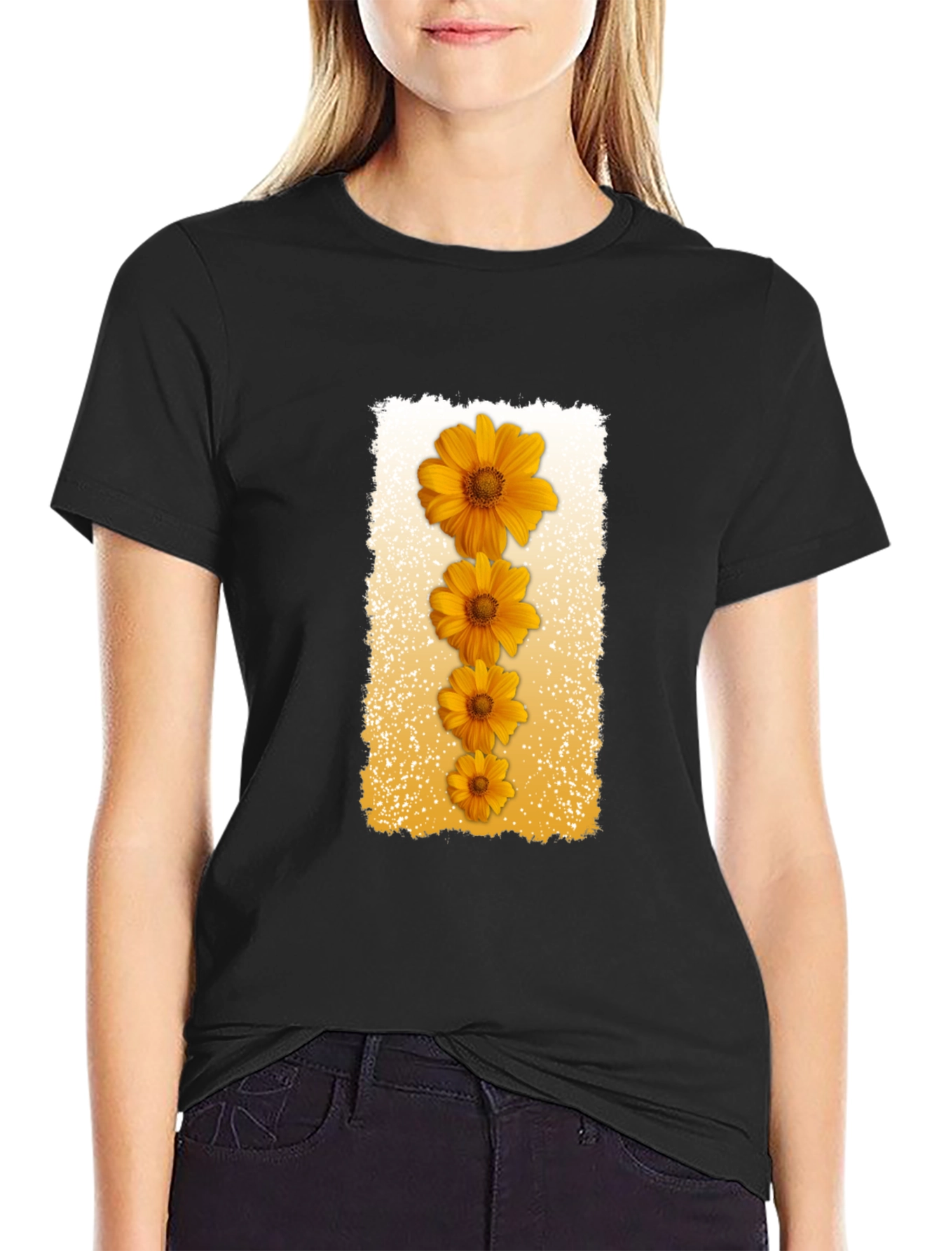 Floral Cascade Black T-Shirt