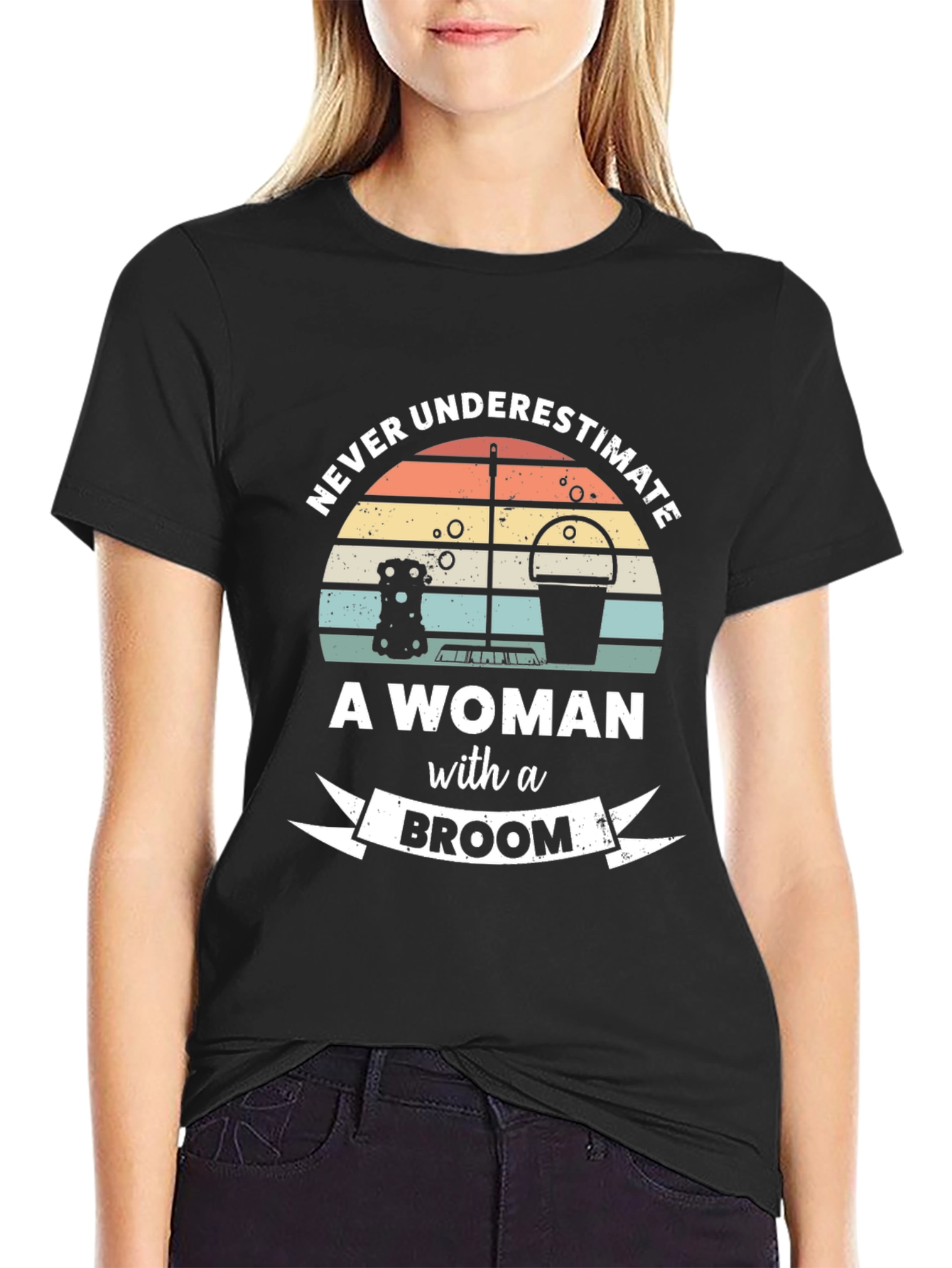 Never Underestimate A Woman with a Broom T-Shirt