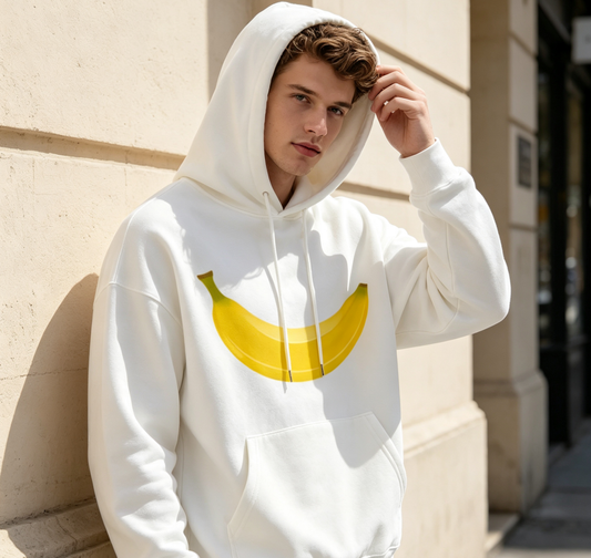 Cute Big Banana White Unisex Hoodie, Soft Relaxed Comfort
