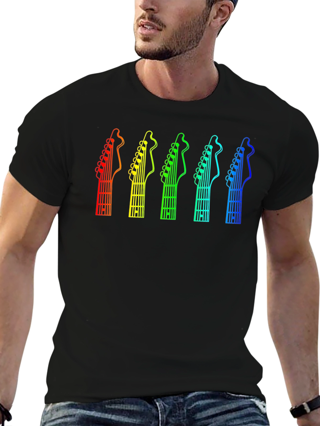 Rainbow Guitar Headstock T-Shirt - Music Lover Tee