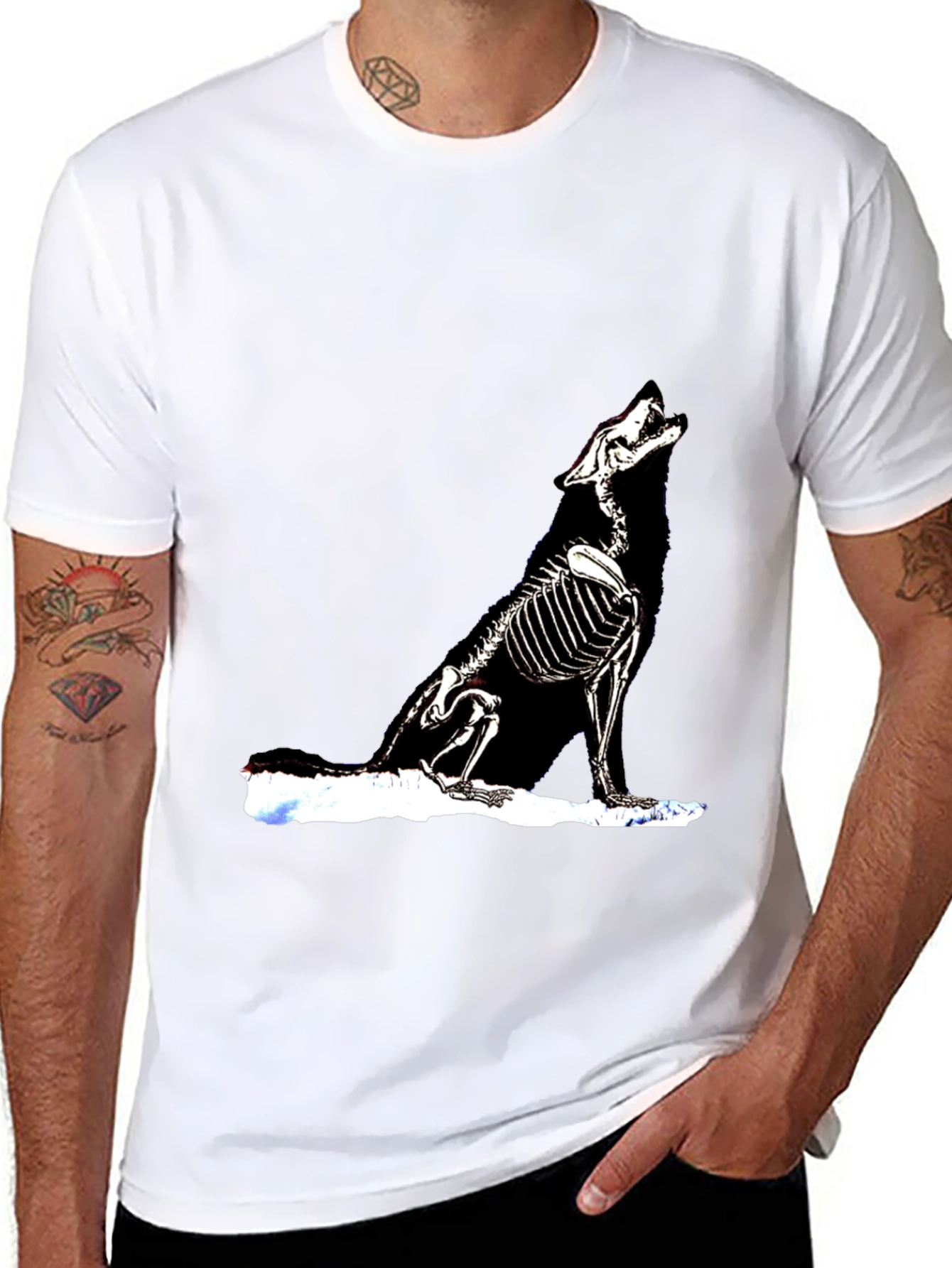 Skeleton Wolf Graphic T-Shirt - Black Unique Design