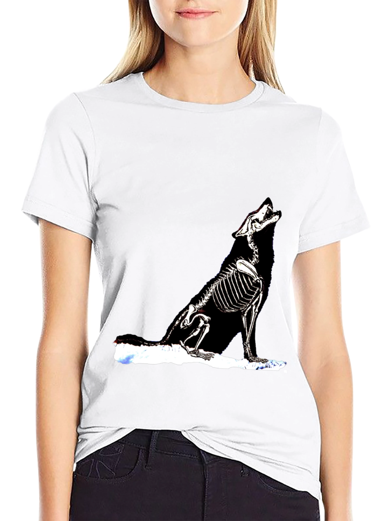 Skeleton Wolf Graphic T-Shirt - Black Unique Design