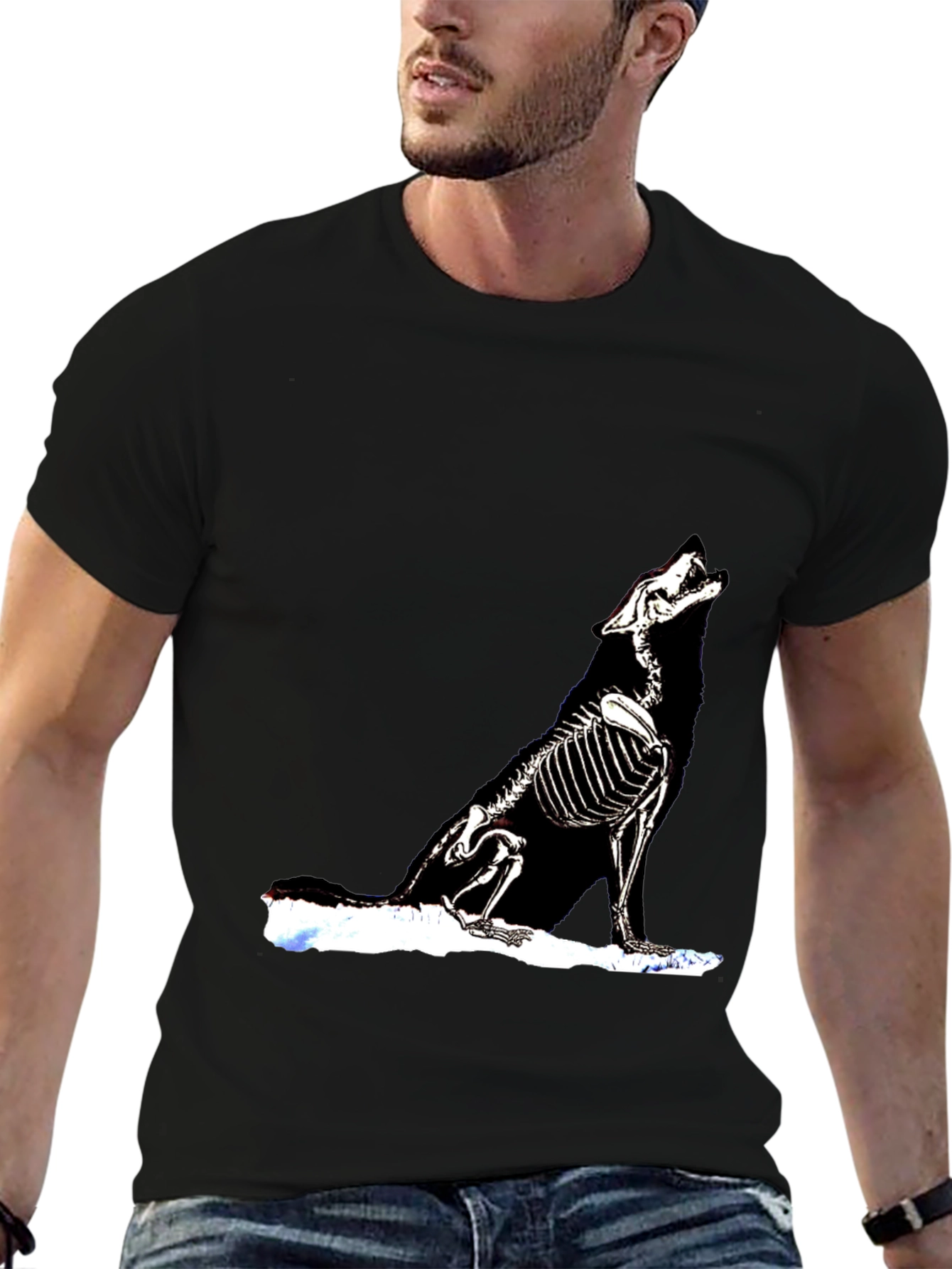 Skeleton Wolf Graphic T-Shirt - Black Unique Design