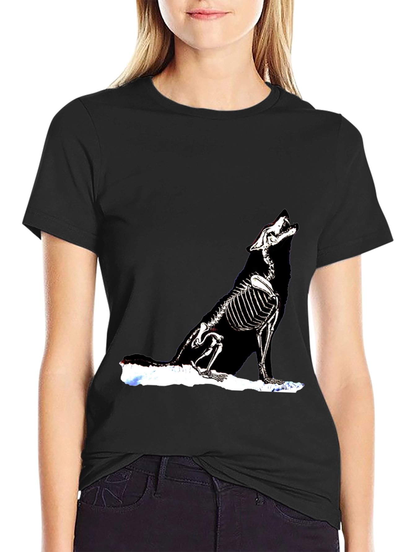 Skeleton Wolf Graphic T-Shirt - Black Unique Design
