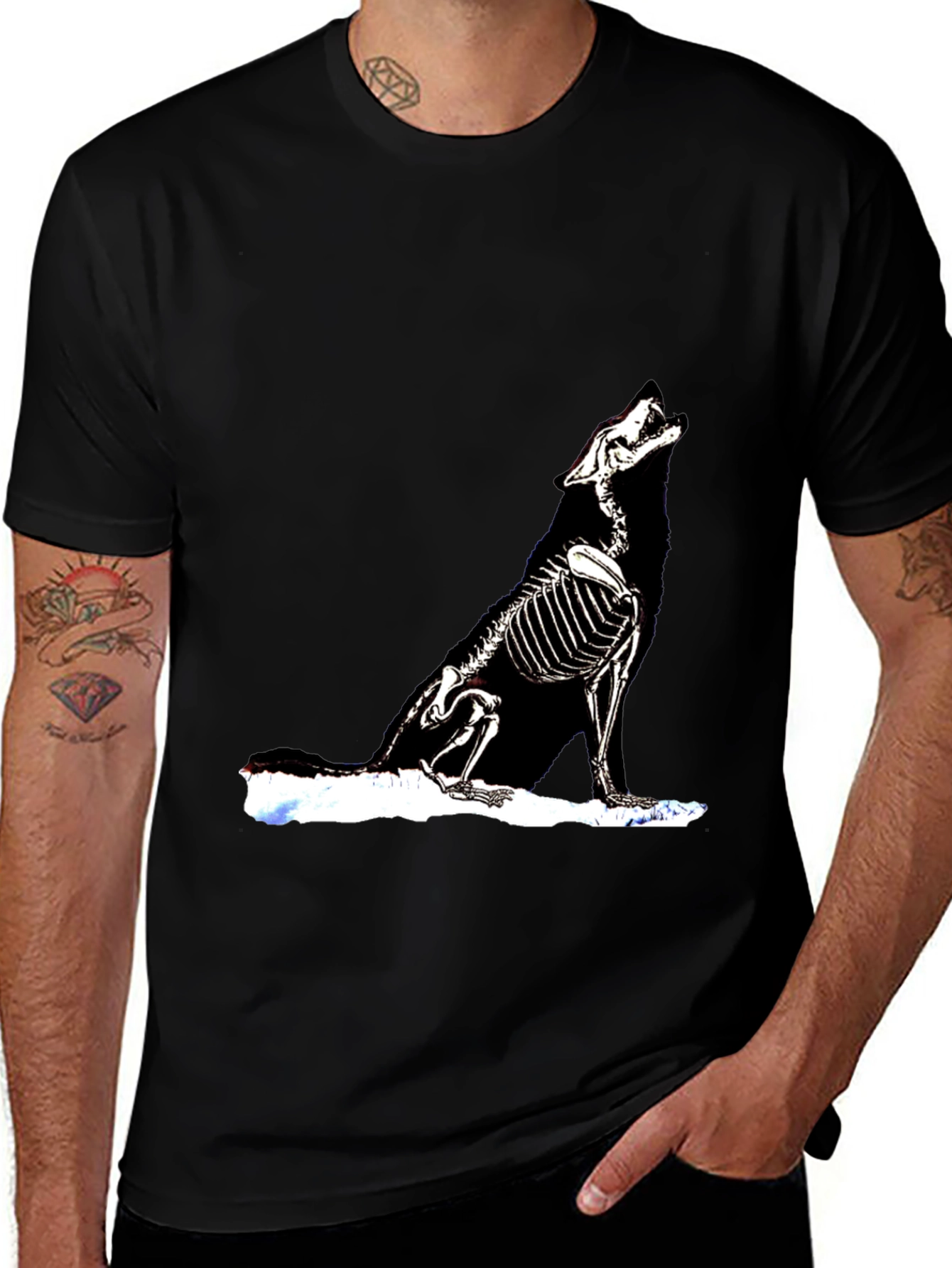Skeleton Wolf Graphic T-Shirt - Black Unique Design