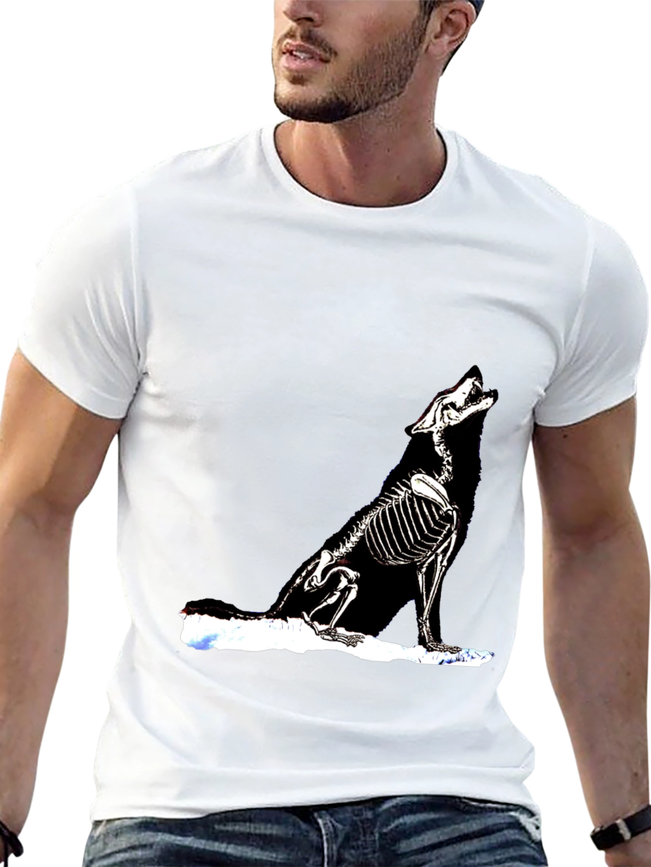 Skeleton Wolf Graphic T-Shirt - Black Unique Design