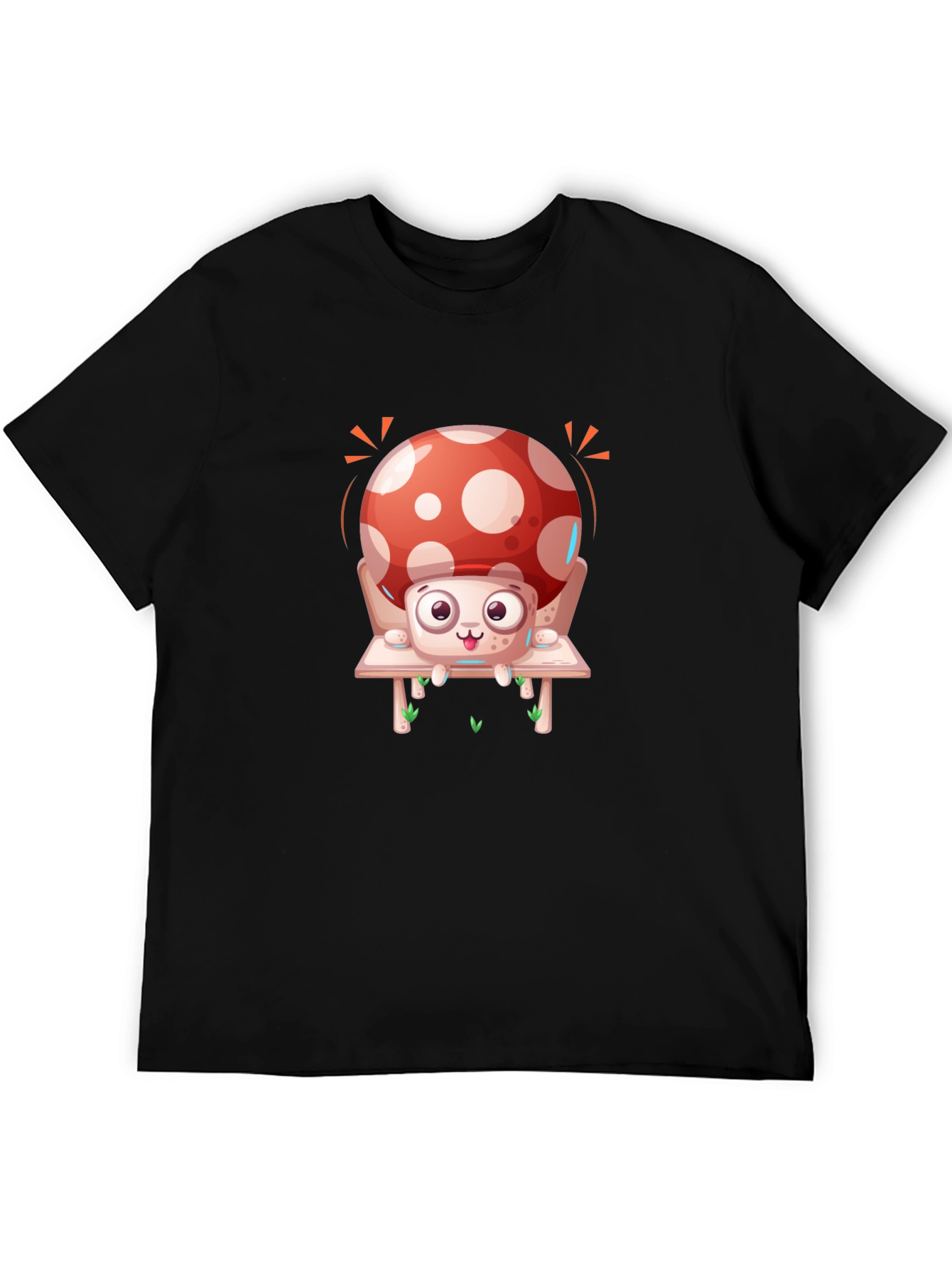 Mushroom Graphic Tee - Whimsical Design Black Cotton