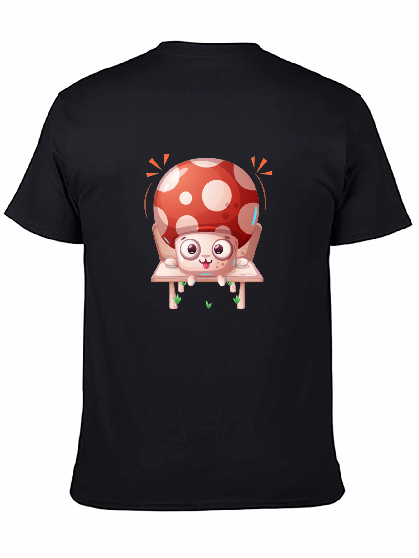 Mushroom Graphic Tee - Whimsical Design Black Cotton