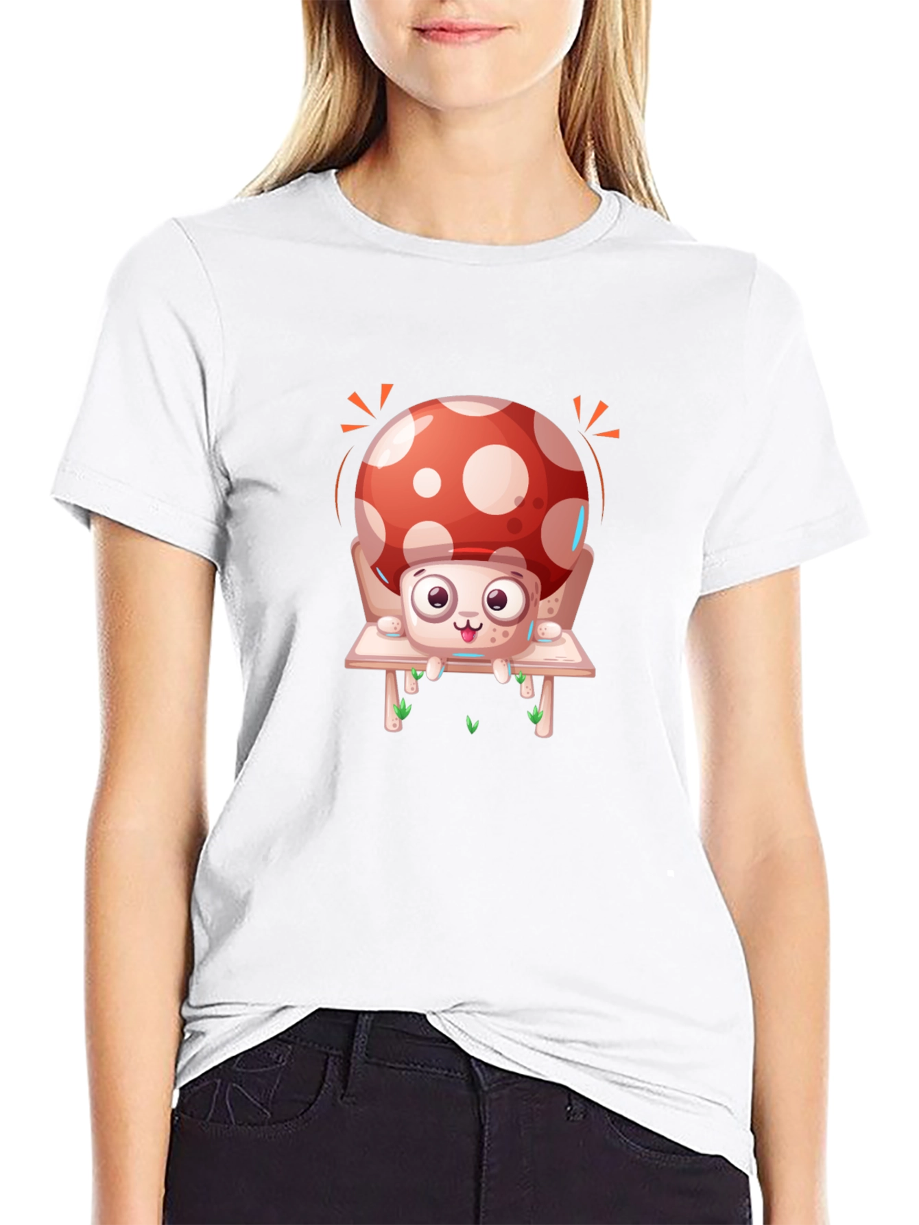 Mushroom Graphic Tee - Whimsical Design Black Cotton