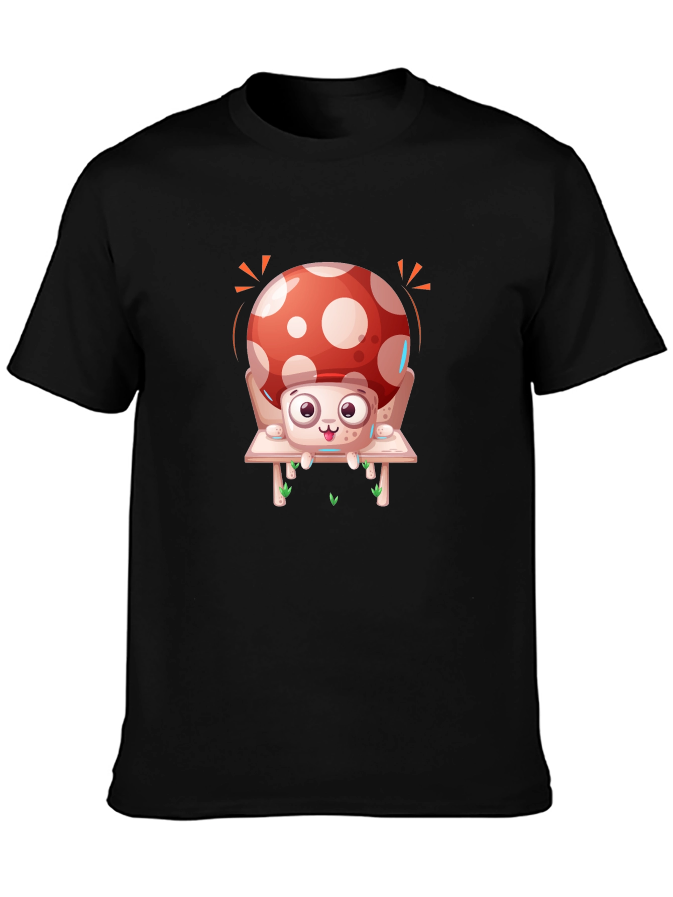 Mushroom Graphic Tee - Whimsical Design Black Cotton
