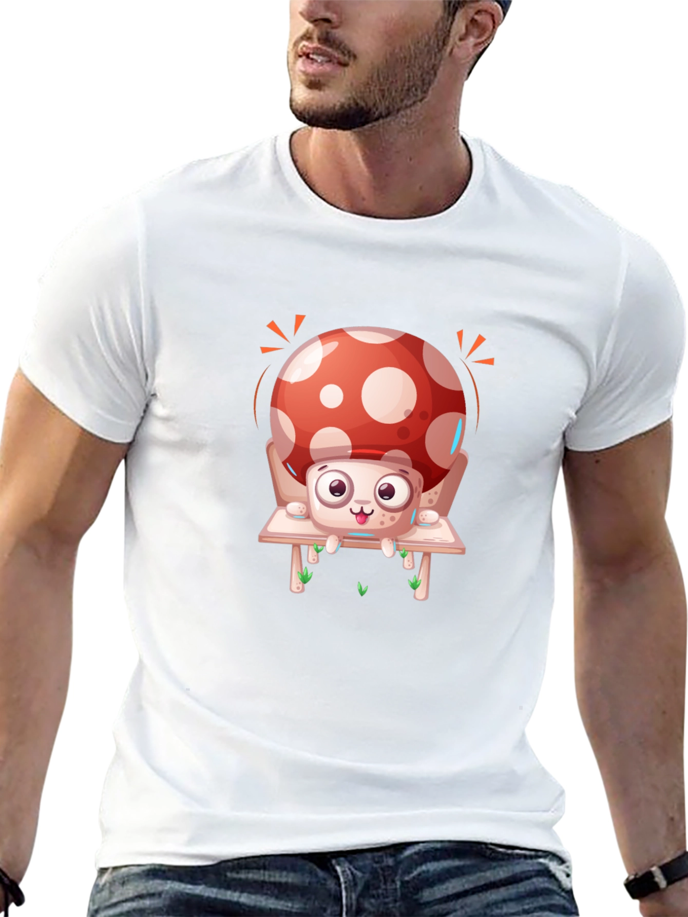 Mushroom Graphic Tee - Whimsical Design Black Cotton