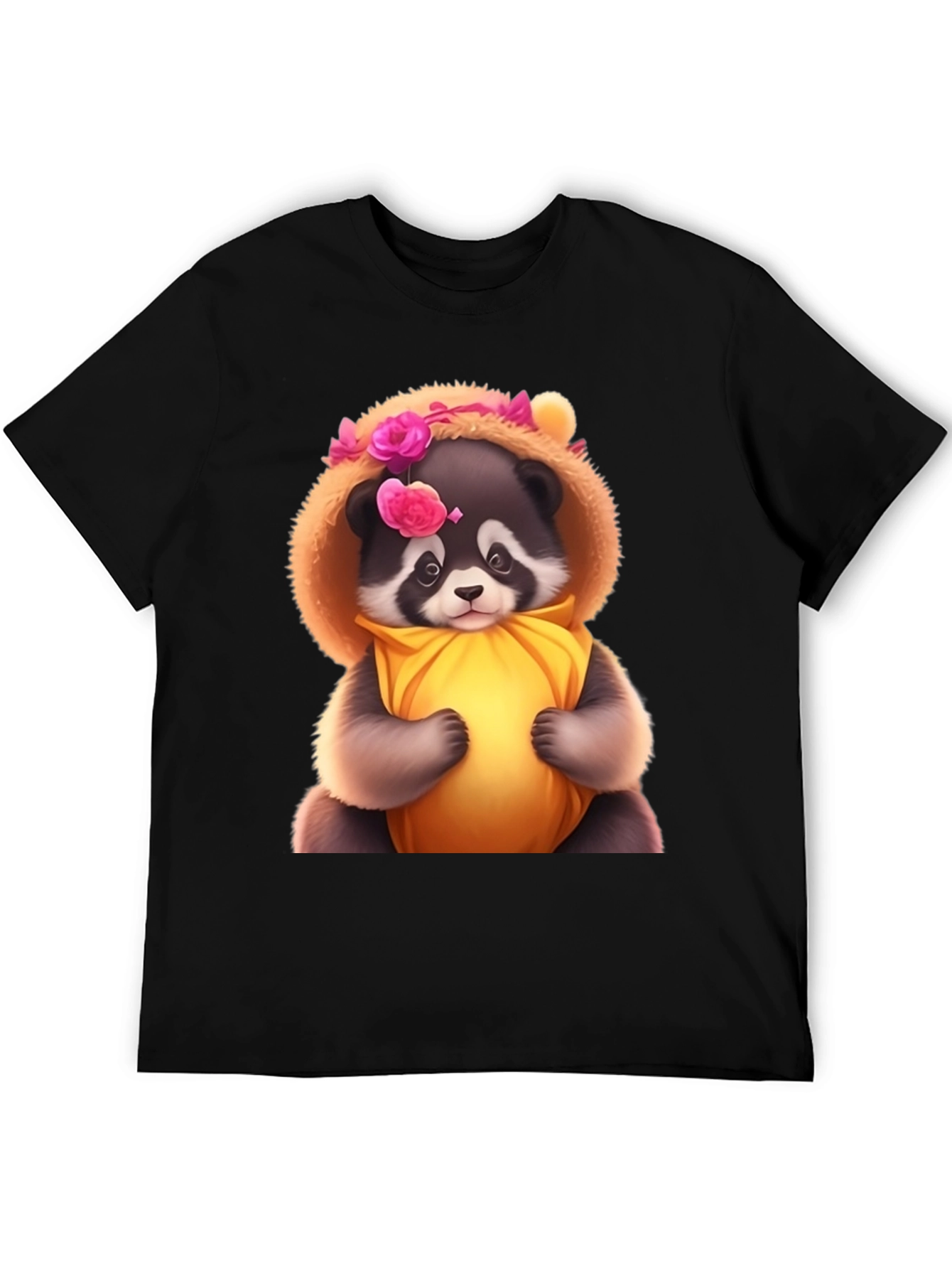 Cute Raccoon in Floral Hood T-Shirt