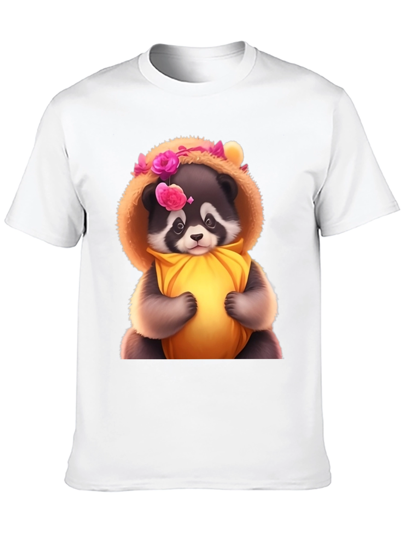 Cute Raccoon in Floral Hood T-Shirt