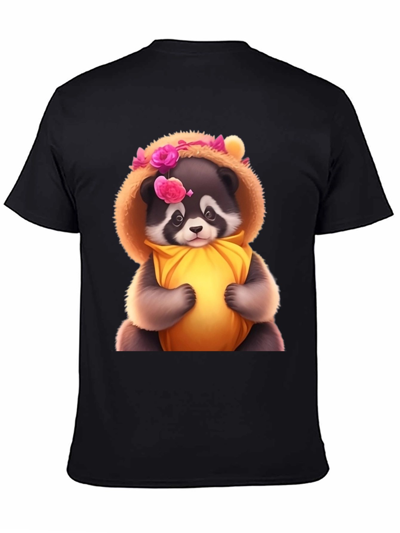 Cute Raccoon in Floral Hood T-Shirt