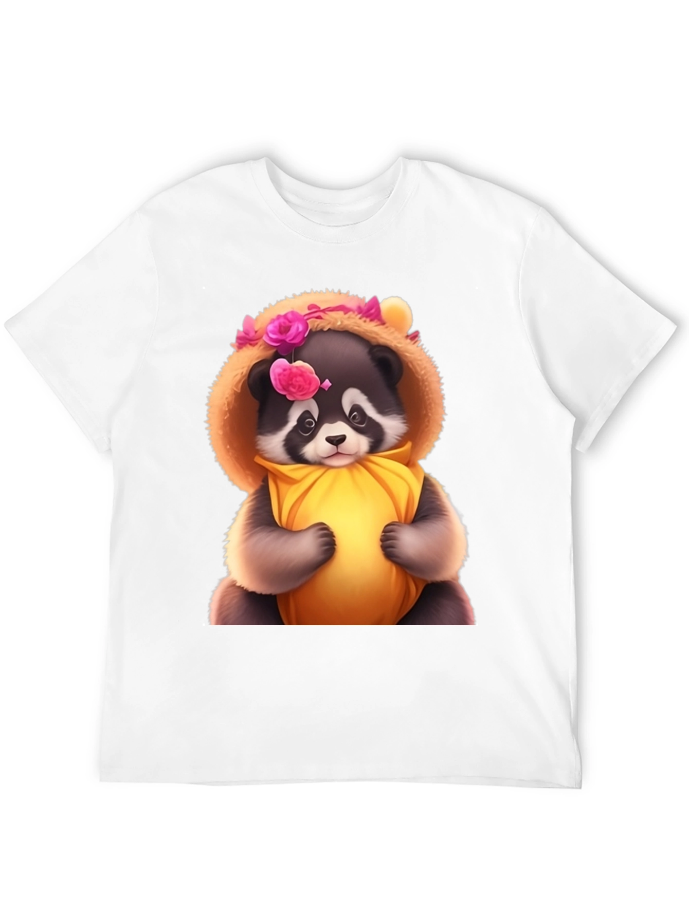 Cute Raccoon in Floral Hood T-Shirt
