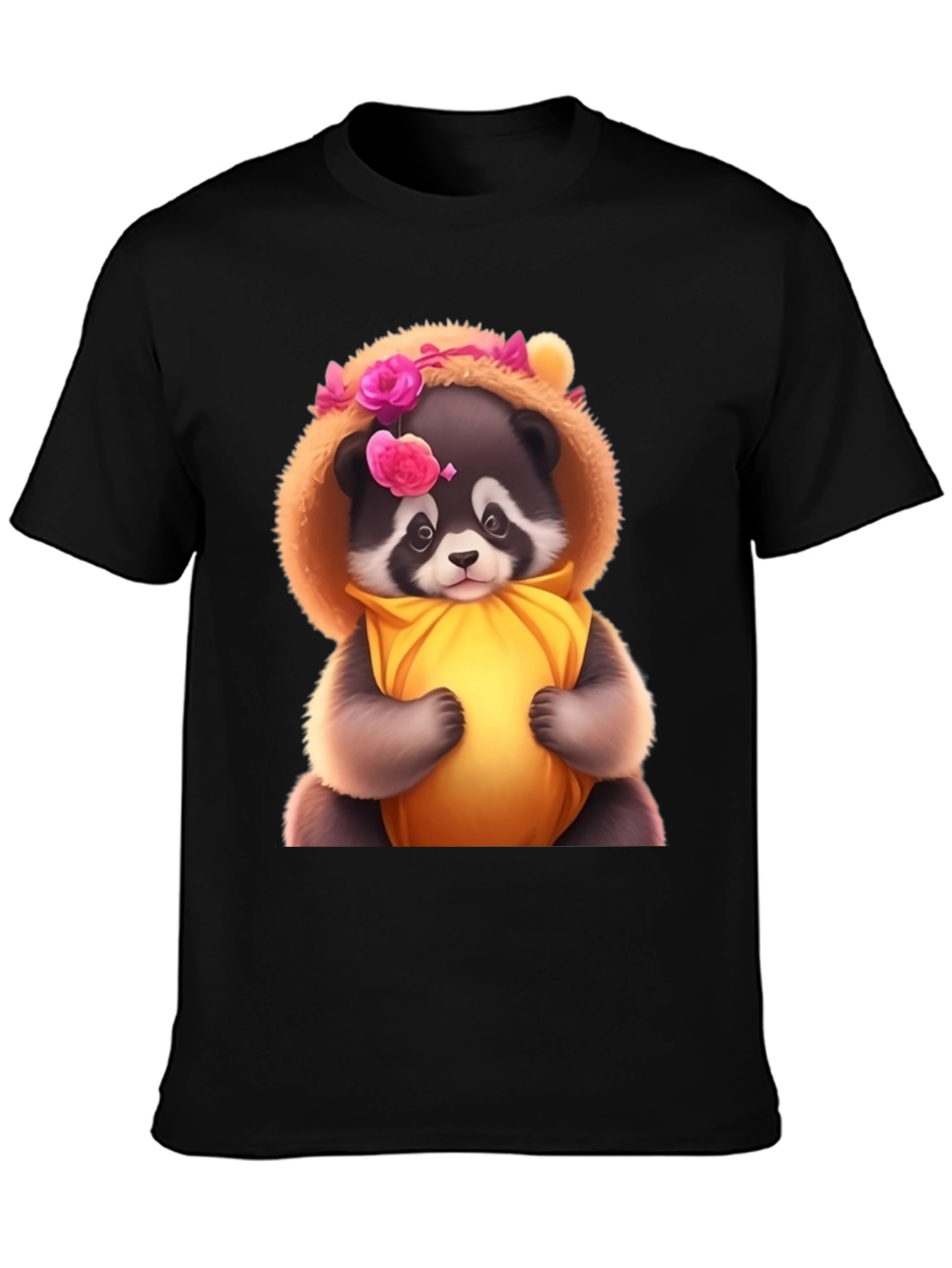Cute Raccoon in Floral Hood T-Shirt