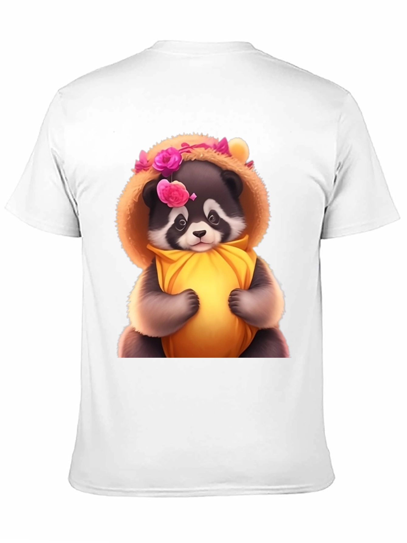 Cute Raccoon in Floral Hood T-Shirt