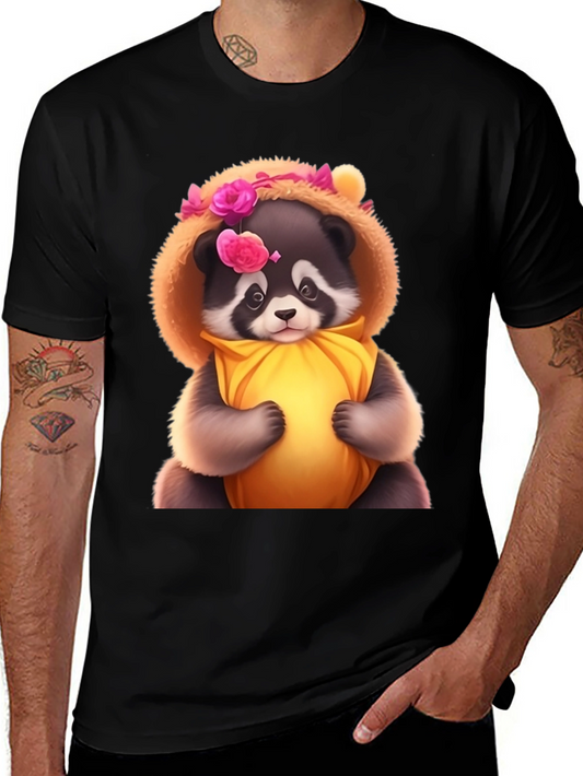 Cute Raccoon in Floral Hood T-Shirt