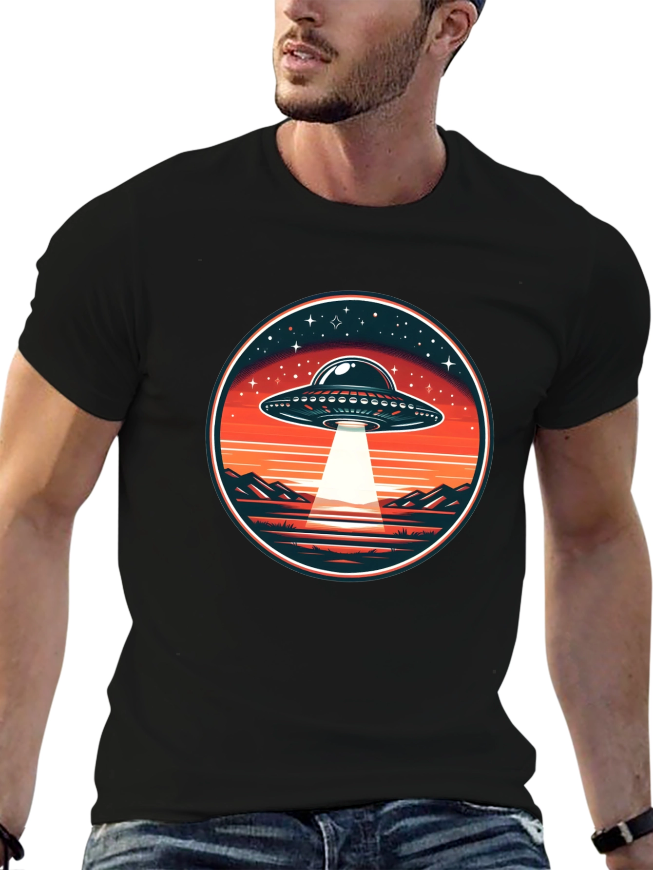 Retro UFO Abduction Graphic Tee