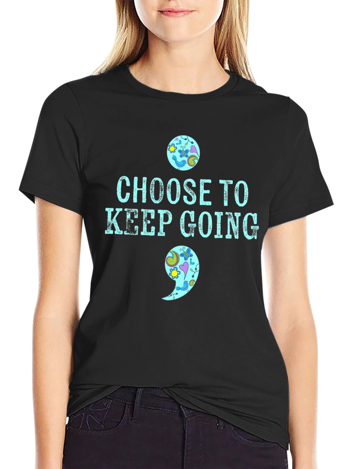 Choose To Keep Going T-Shirt Semicolon Mental Health Awareness