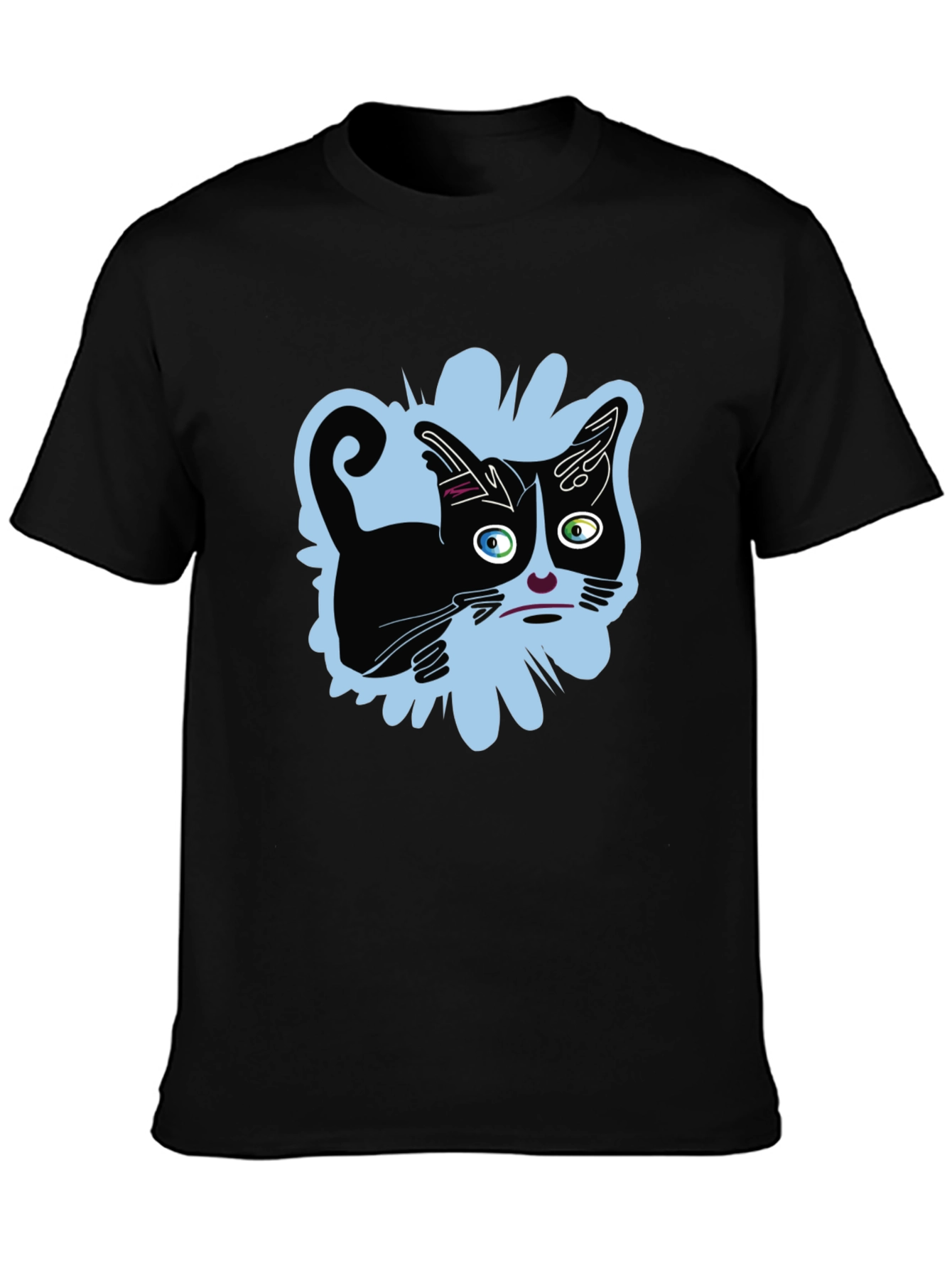 Crazy Cat Graphic Tee - Black Unisex Shirt