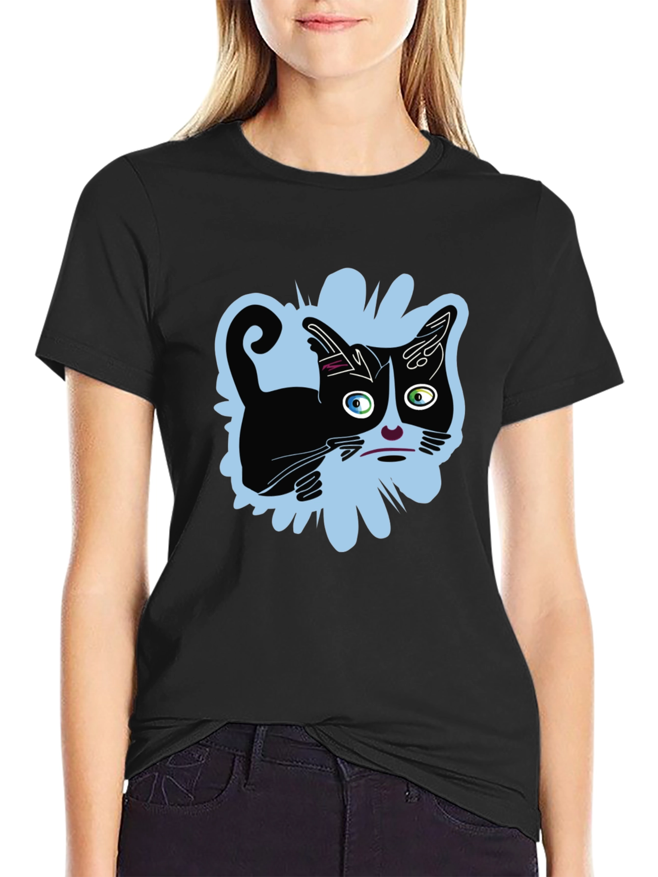 Crazy Cat Graphic Tee - Black Unisex Shirt