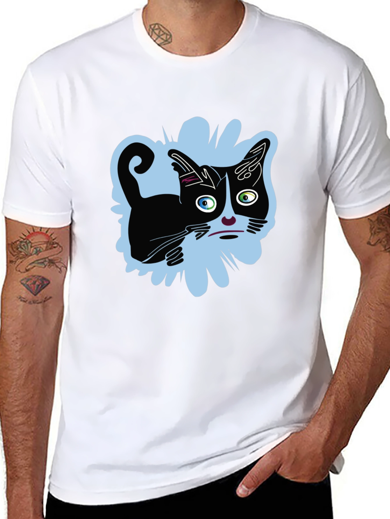 Crazy Cat Graphic Tee - Black Unisex Shirt