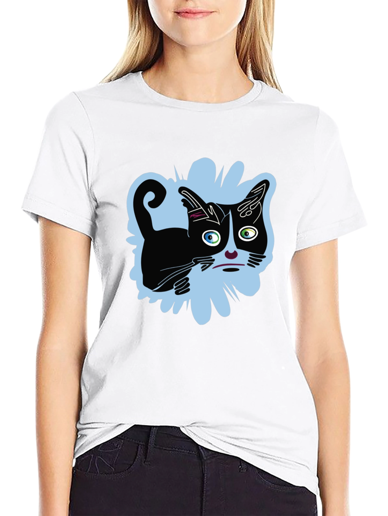 Crazy Cat Graphic Tee - Black Unisex Shirt