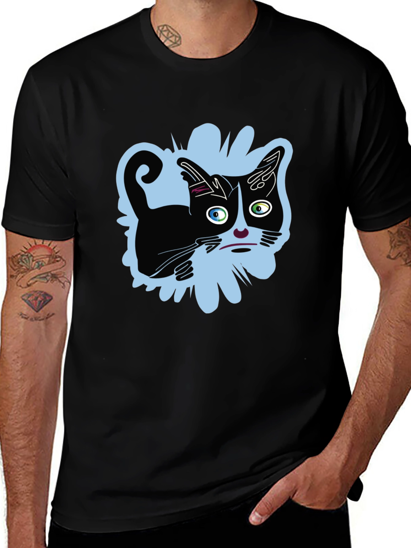 Crazy Cat Graphic Tee - Black Unisex Shirt