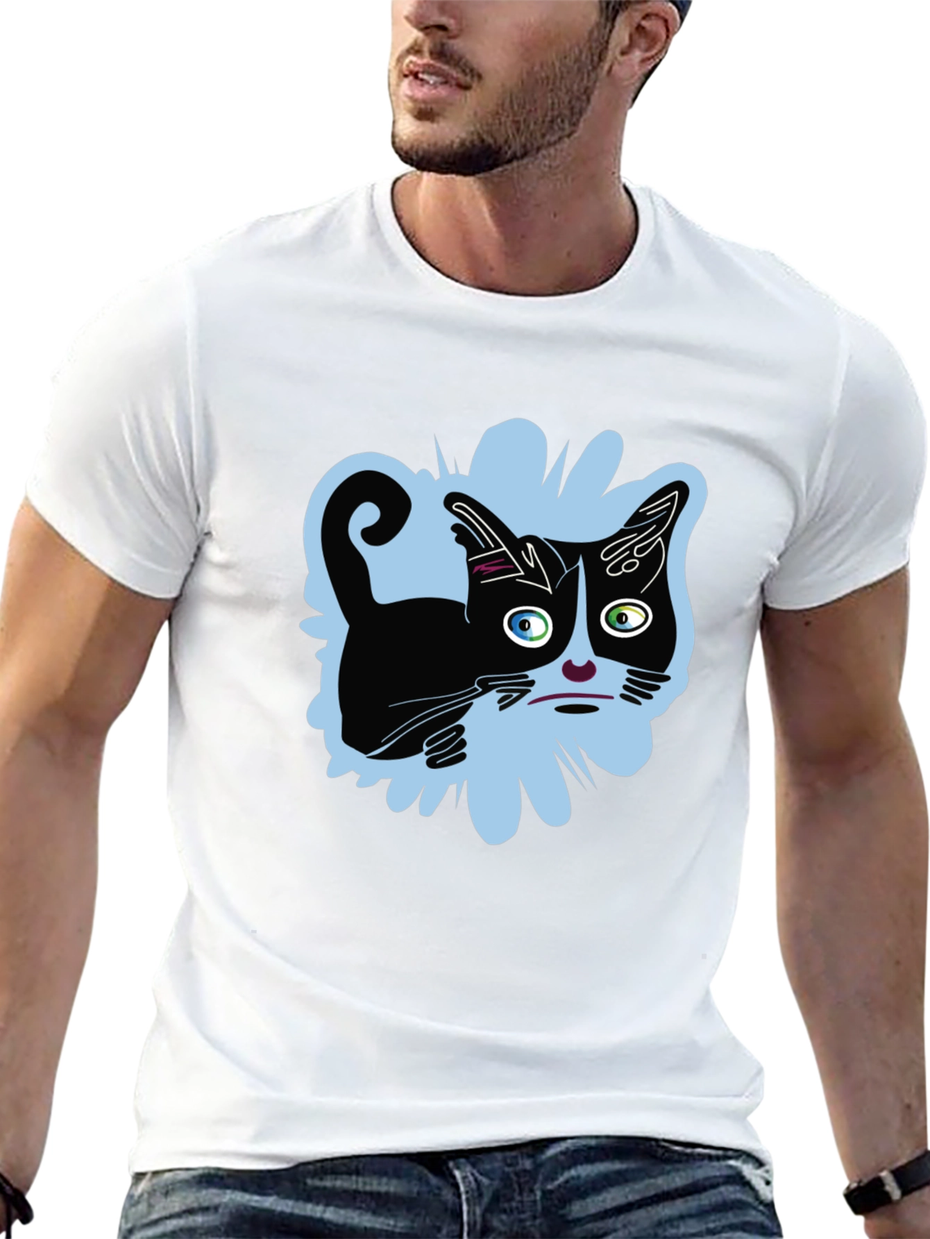 Crazy Cat Graphic Tee - Black Unisex Shirt
