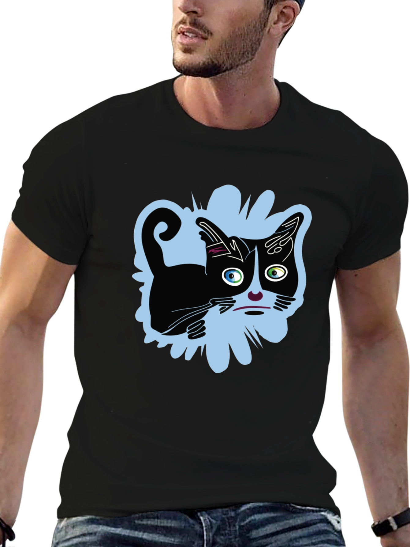 Crazy Cat Graphic Tee - Black Unisex Shirt