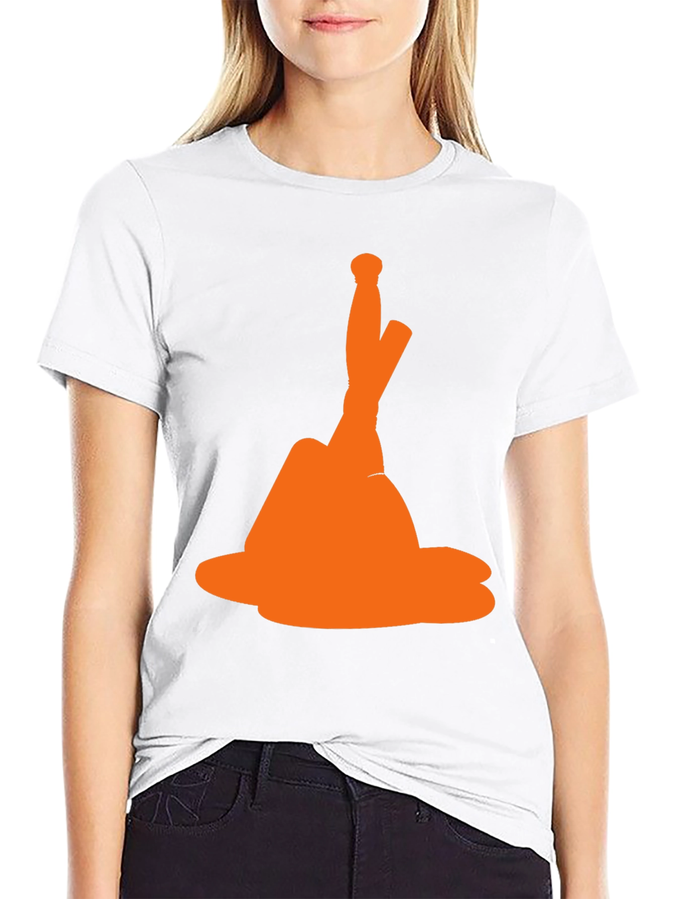Novelty Orange Hat Graphic Black T-Shirt