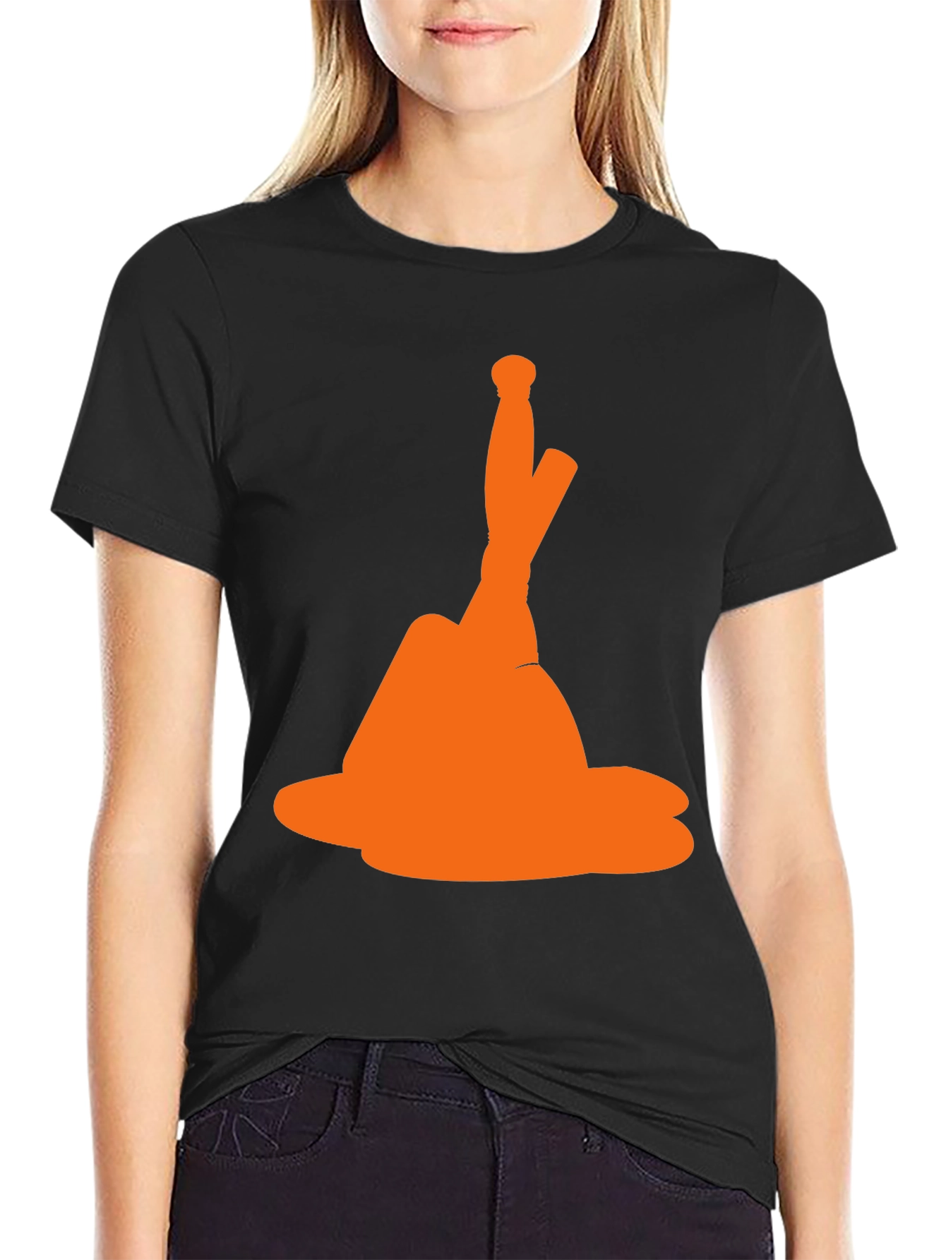 Novelty Orange Hat Graphic Black T-Shirt