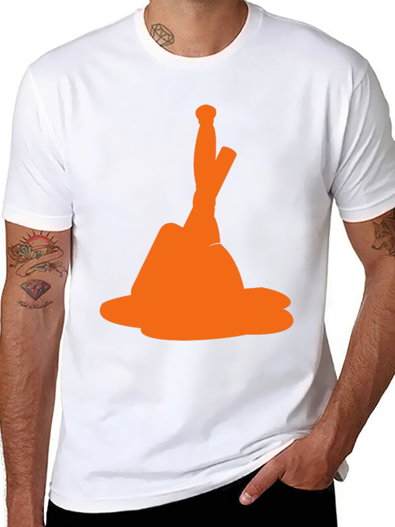 Novelty Orange Hat Graphic Black T-Shirt