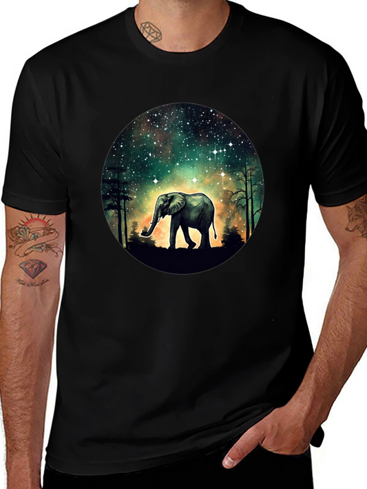 Elephant in Galaxy T-Shirt - Black Cotton Tee