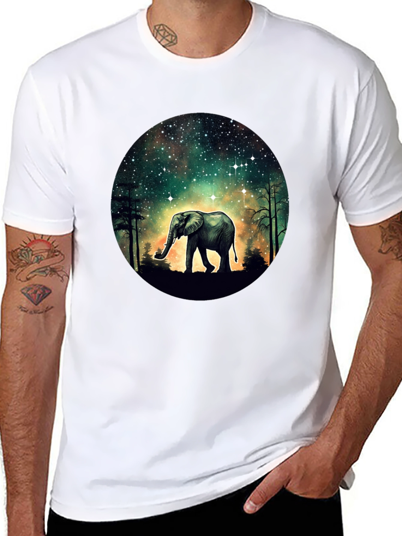 Elephant in Galaxy T-Shirt - Black Cotton Tee