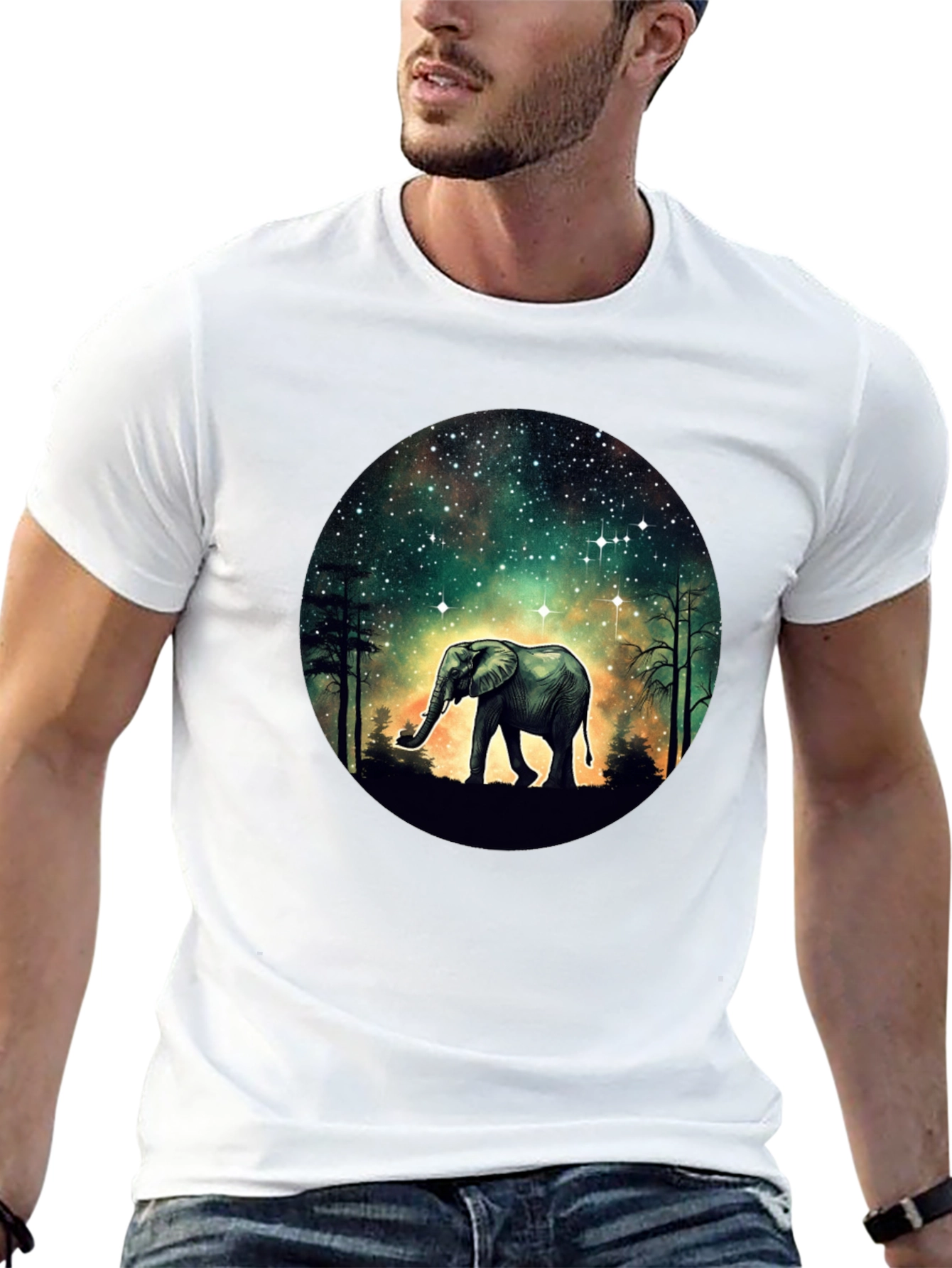 Elephant in Galaxy T-Shirt - Black Cotton Tee