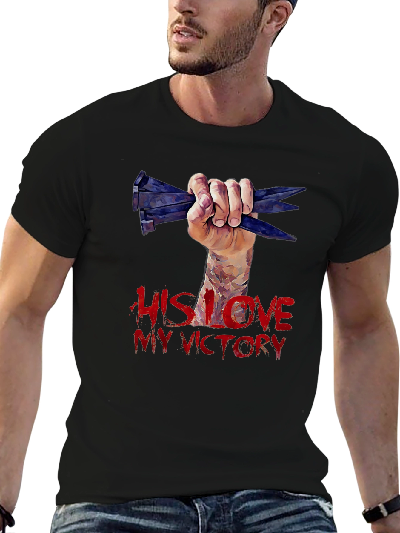 His Love My Victory Graphic Tee - Black