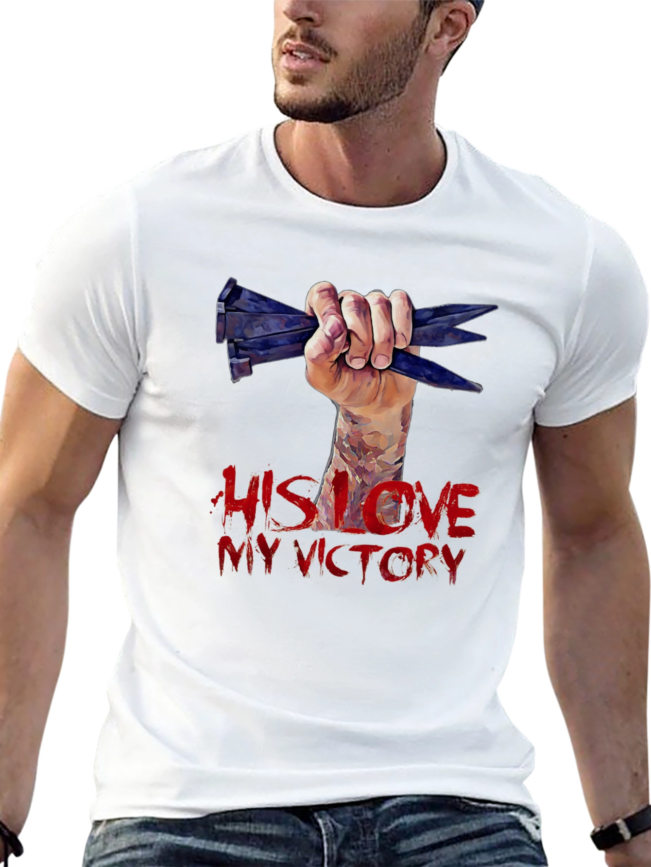 His Love My Victory Graphic Tee - Black