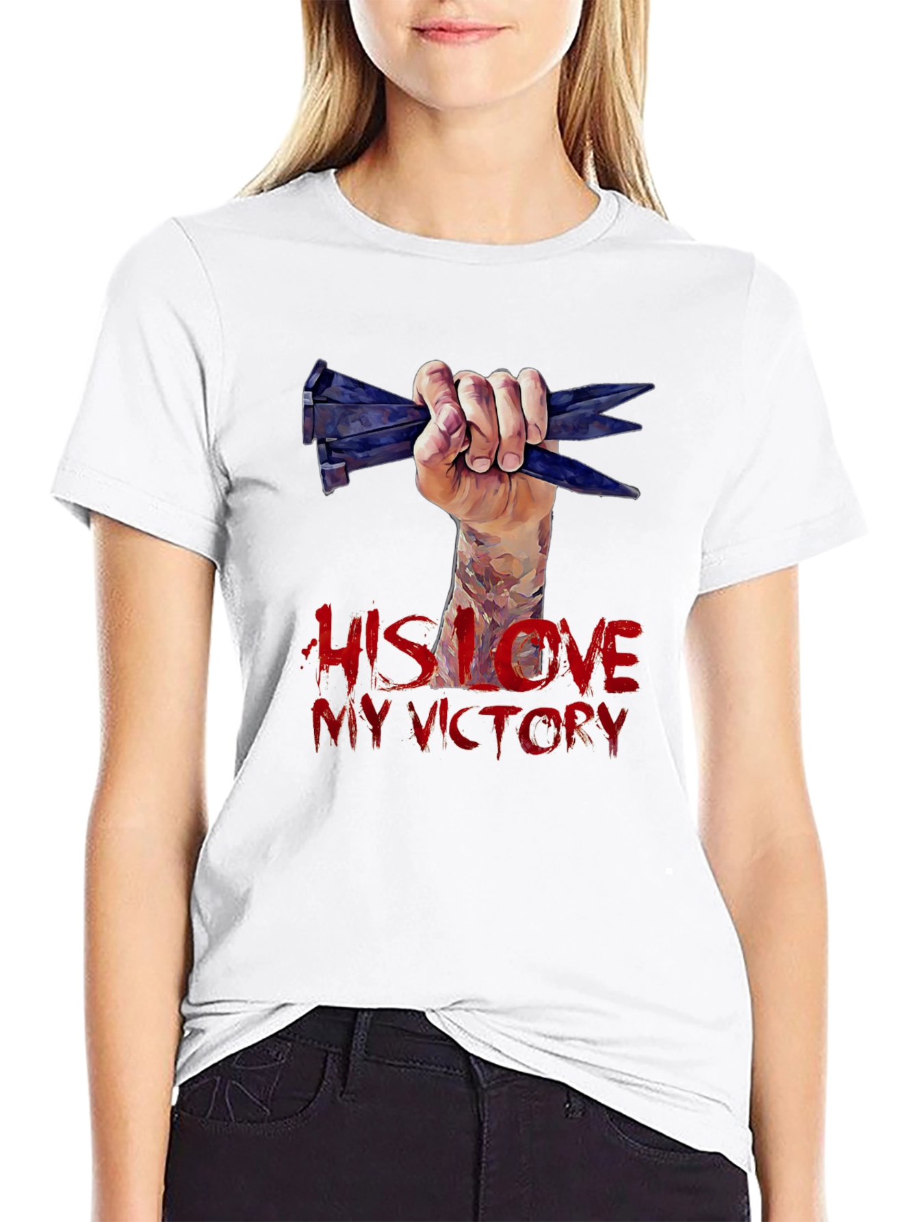 His Love My Victory Graphic Tee - Black