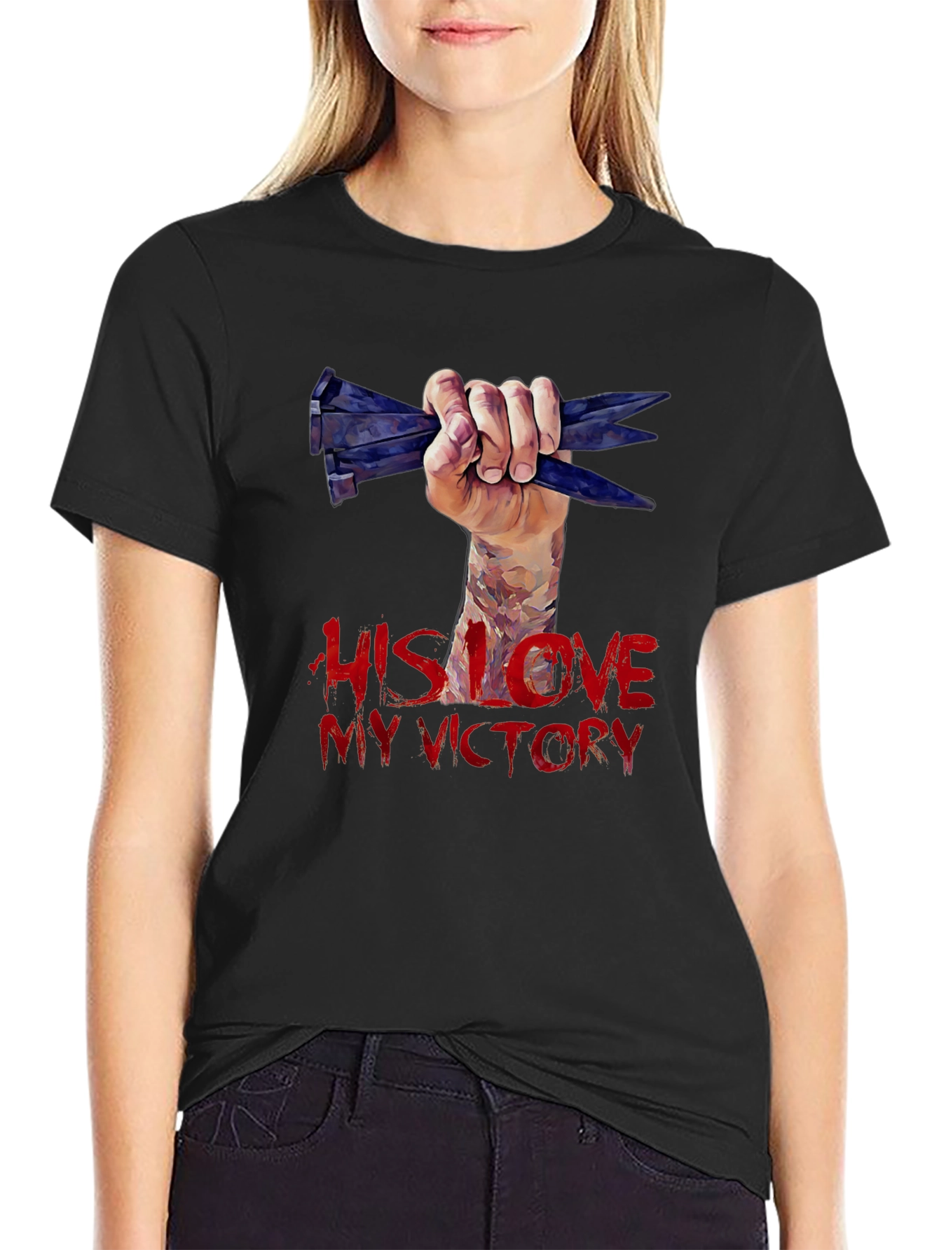 His Love My Victory Graphic Tee - Black