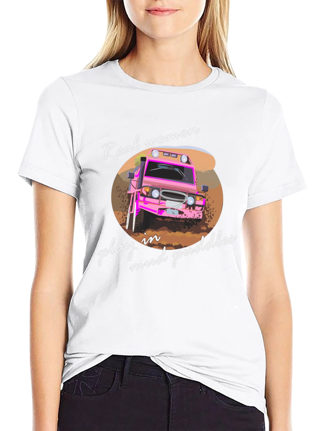 Real Women Mud Puddles Black T-Shirt