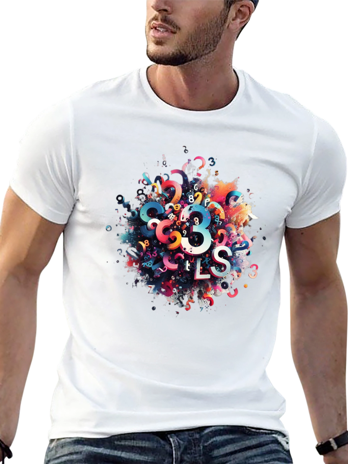 Abstract Numbers Graphic Print Black T-Shirt
